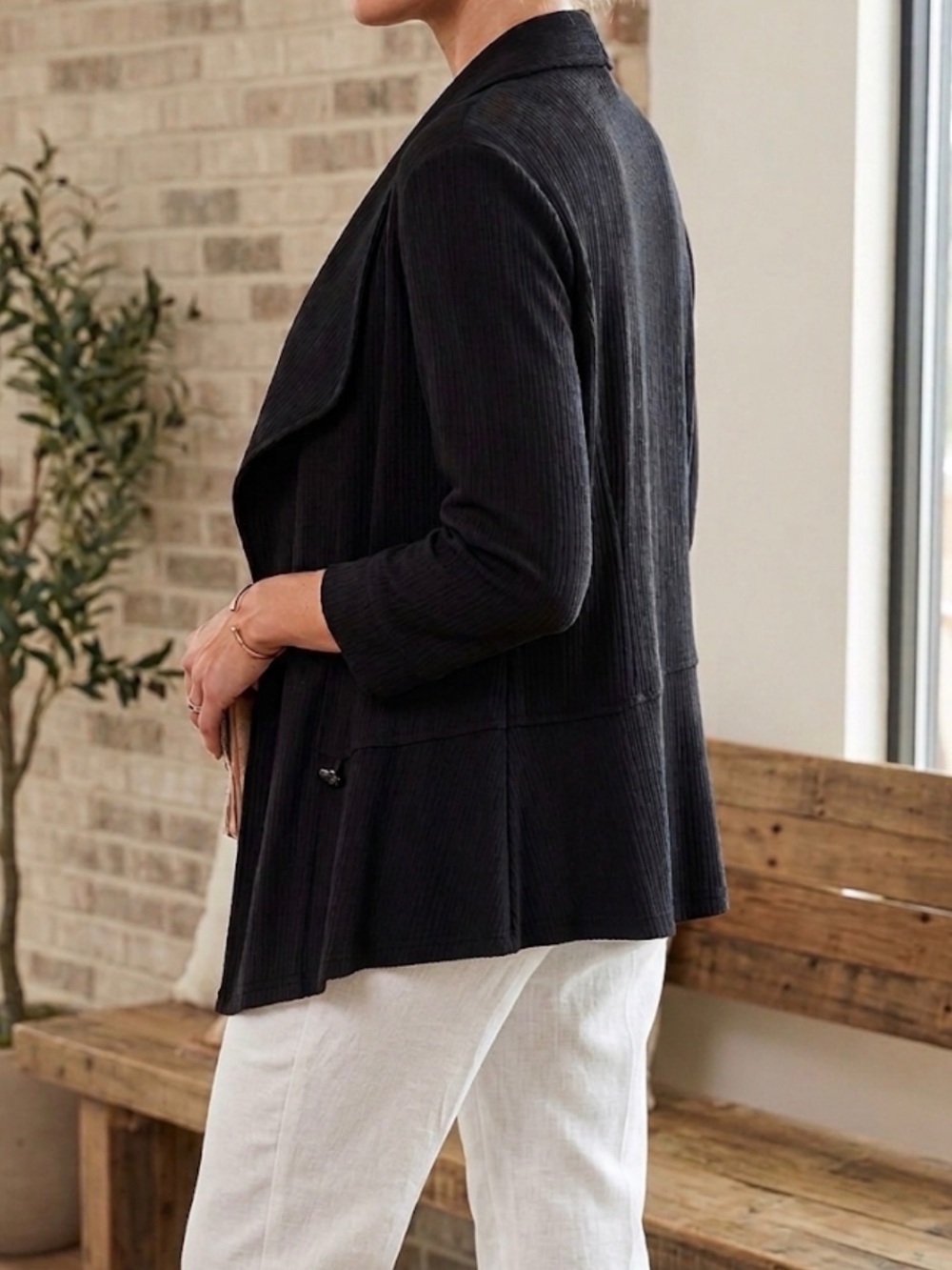 Picadilly Black Ribbed Blazer Jacket